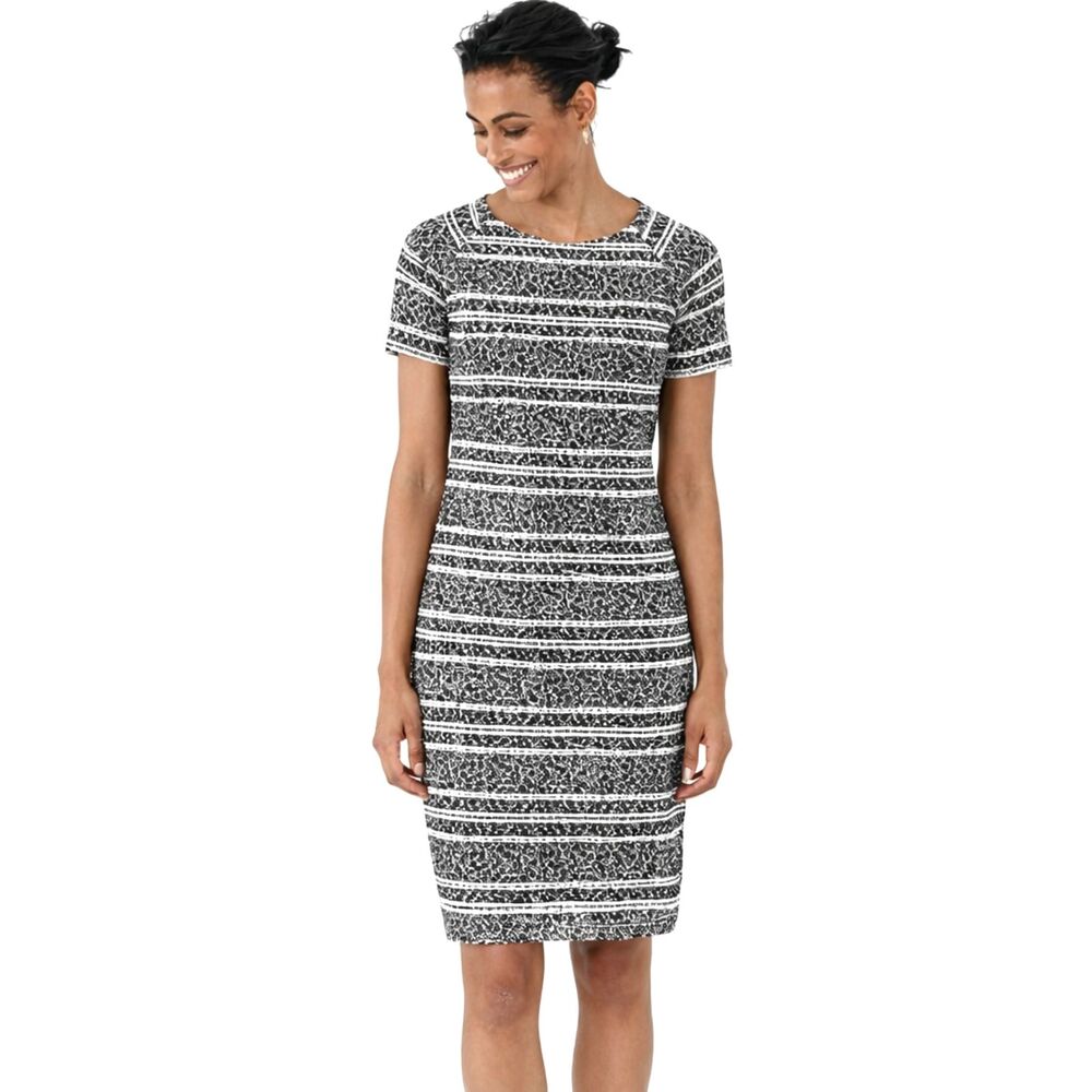 J. Jill Wearever Cream Daisy Stripe Dress Size Medium